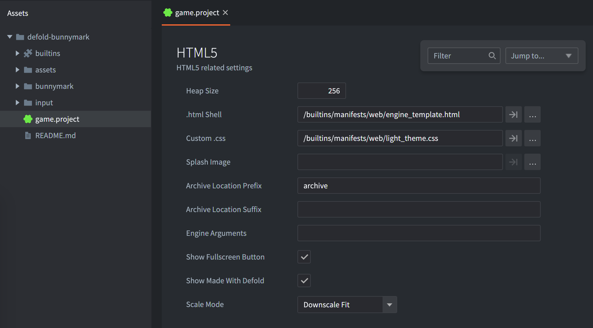 Project settings
